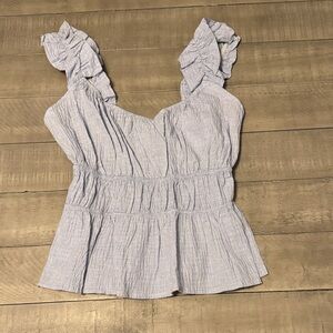 Light Blue/White Ruffled Women's Blouse